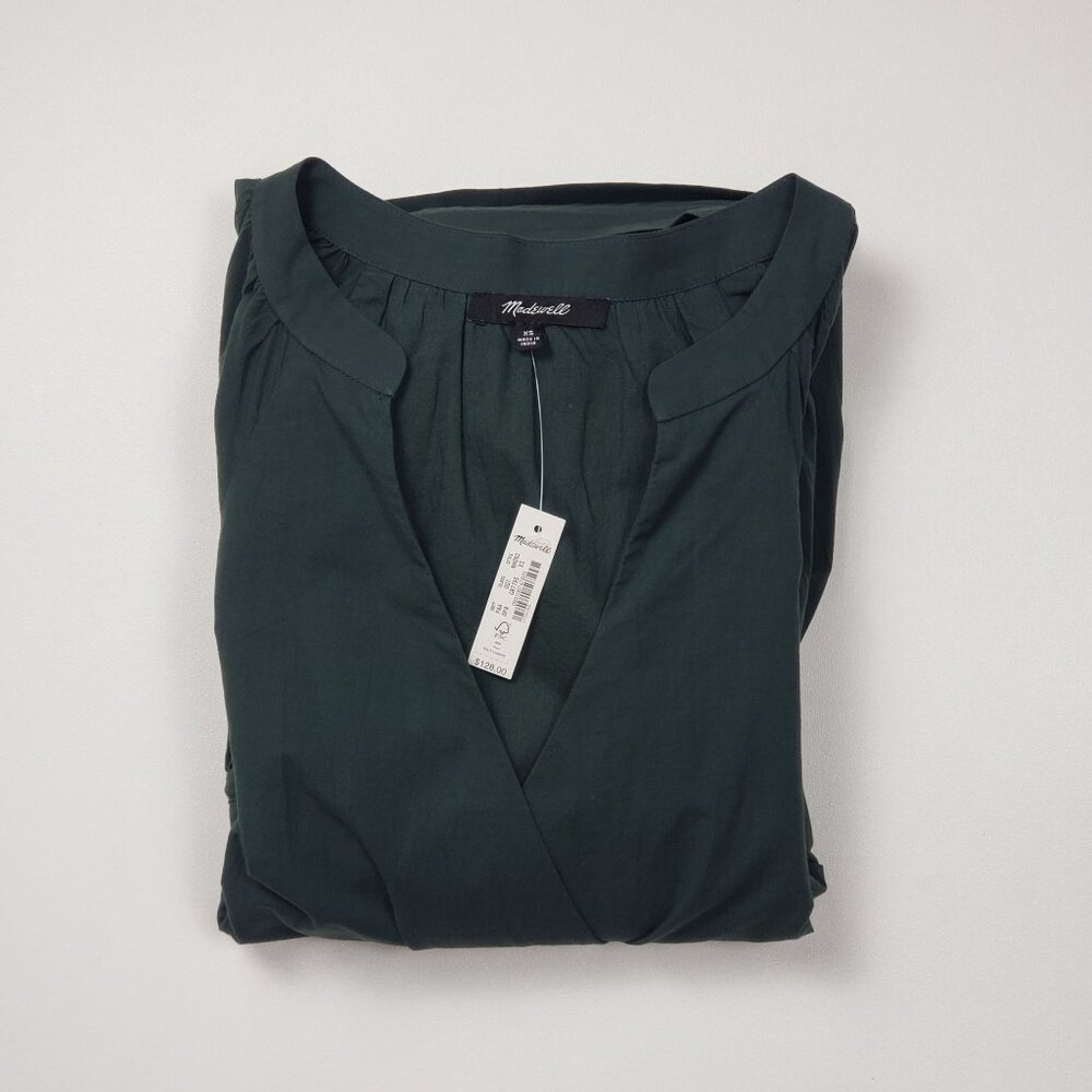 Madewell Crinkle Poplin Wrap Mini Dress Dark Palm Green Women's XS [NH093] Boho - Picture 15 of 16